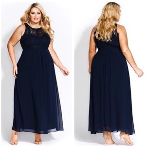 City Chic • NWT Navy Lace Panel Bodice Maxi Dress